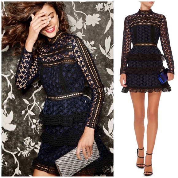self portrait high neck star lace dress